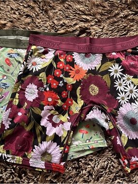 TomboyX Floral Boxer Briefs in Burgundy, Olive & Black